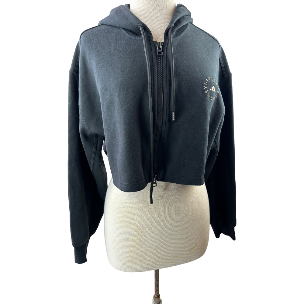 Adidas x Stella McCartney SC Cropped Full Zip Hoodie Black Women's Size Medium - Picture 5 of 12